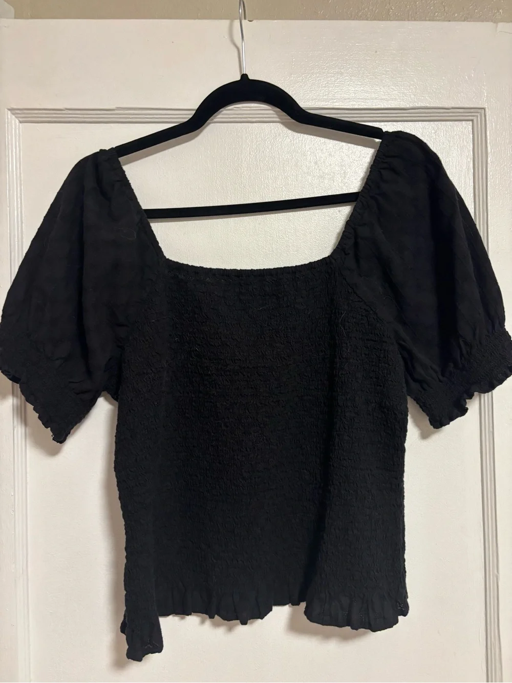 Madewell Black Square Neck Puff Sleeve Crop Top